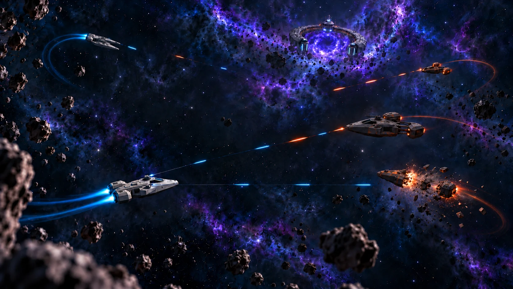 Ships exchanging fire around a controlled portal